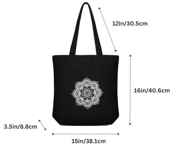 ⁦Canvas Black Printed Tote Bag⁩ - الصورة ⁦3⁩