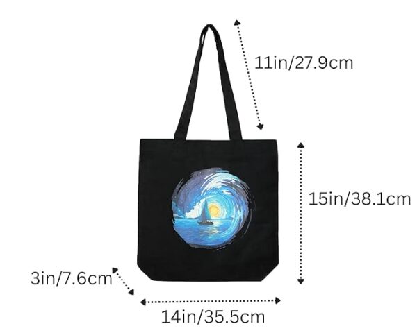 ⁦Canvas Black Printed Tote Bag⁩ - الصورة ⁦6⁩