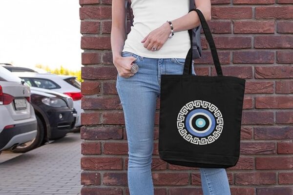 ⁦Canvas Black Printed Tote Bag⁩ - الصورة ⁦7⁩