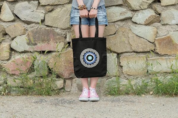 ⁦Canvas Black Printed Tote Bag⁩ - الصورة ⁦6⁩
