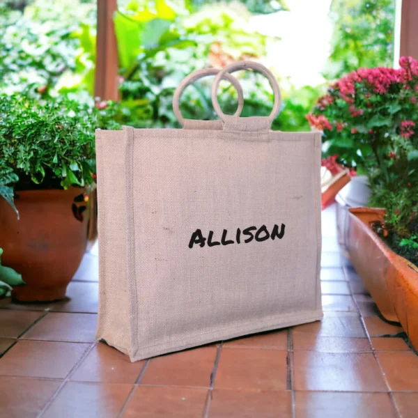 ⁦Cane Handle Jute Bag⁩ - الصورة ⁦4⁩