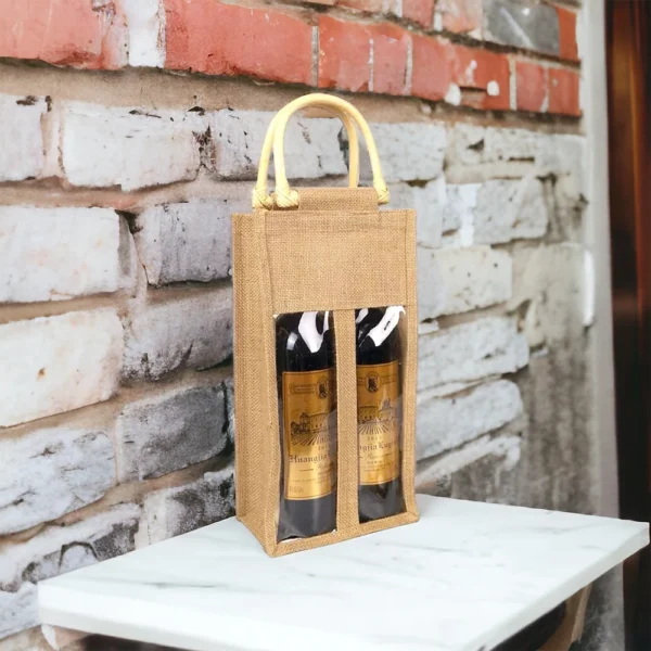 ⁦Single Bottle Jute Wine Bag⁩ - الصورة ⁦2⁩